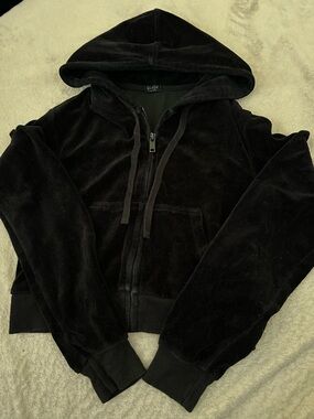 Black John Galt Velvet zip hoodie